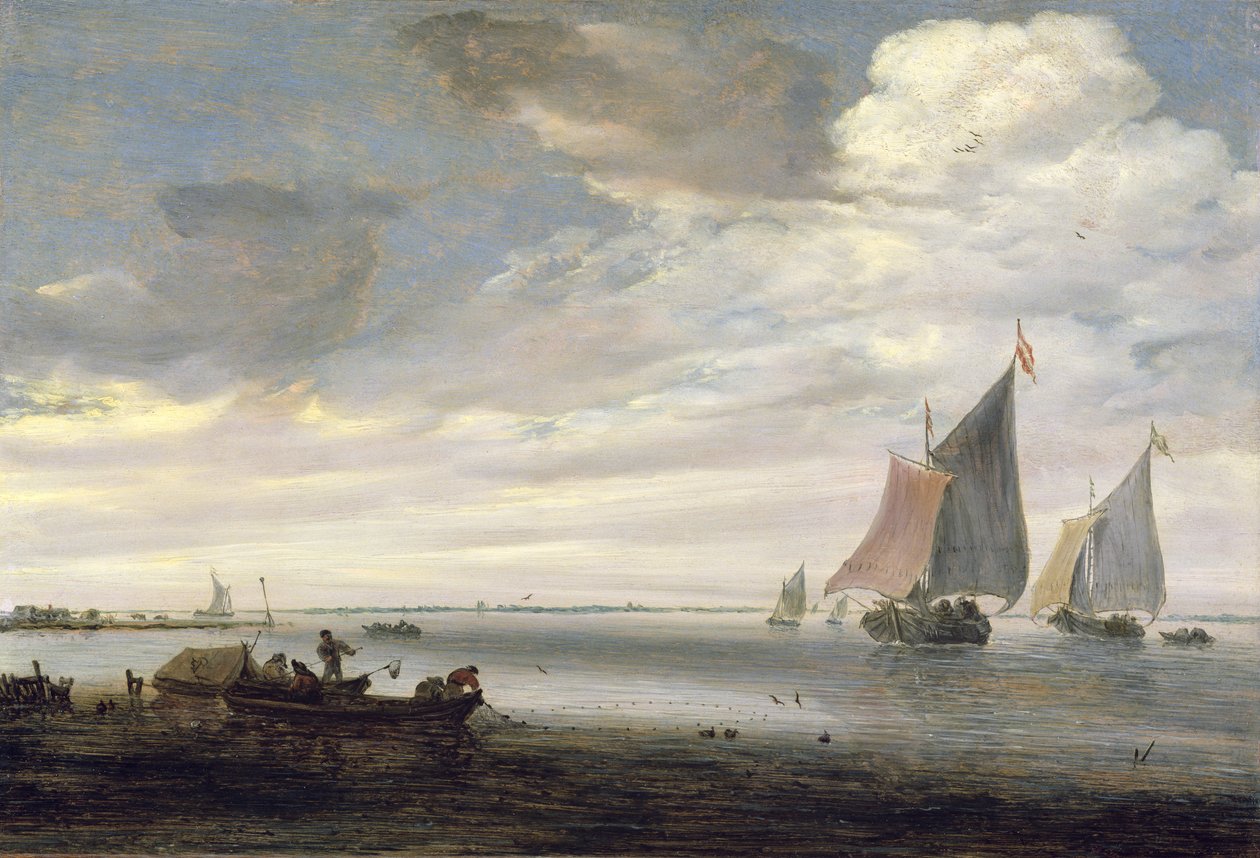 Rivermouth largo com barcos, c.1660 de Salomon van Ruisdael or Ruysdael