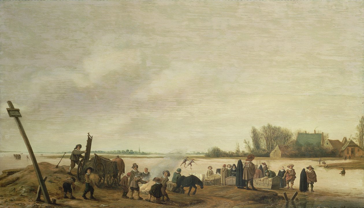 Paisagem de inverno com um rio, 1627 (painel) de Salomon van Ruisdael or Ruysdael