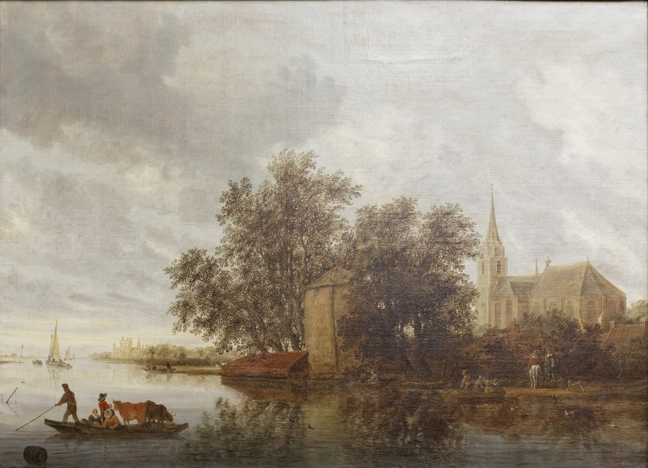 Margem do rio com uma igreja de Salomon van Ruisdael or Ruysdael