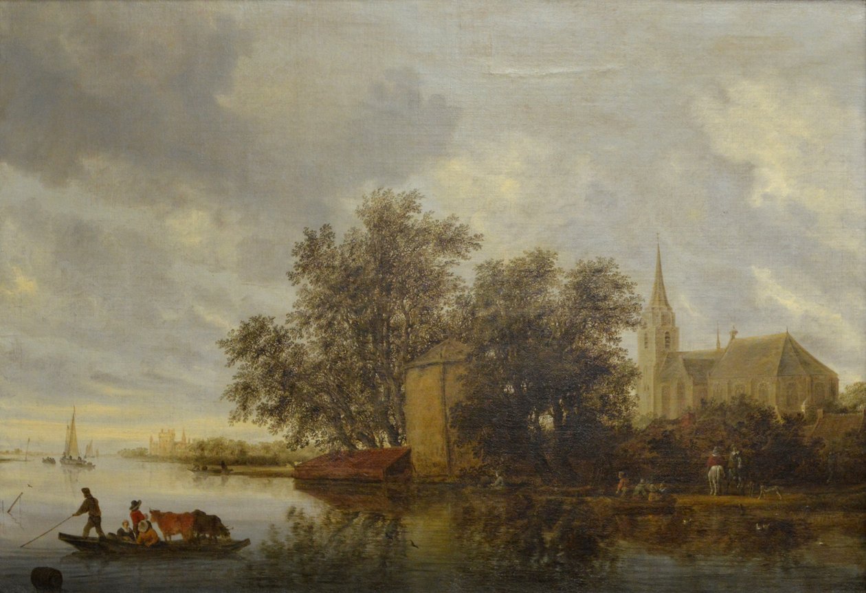 Margem do rio com uma igreja de Salomon van Ruisdael or Ruysdael