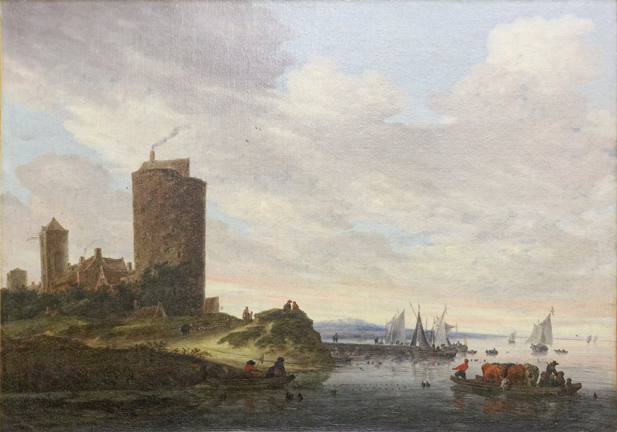 A grande torre, paisagem do rio de Salomon van Ruisdael or Ruysdael