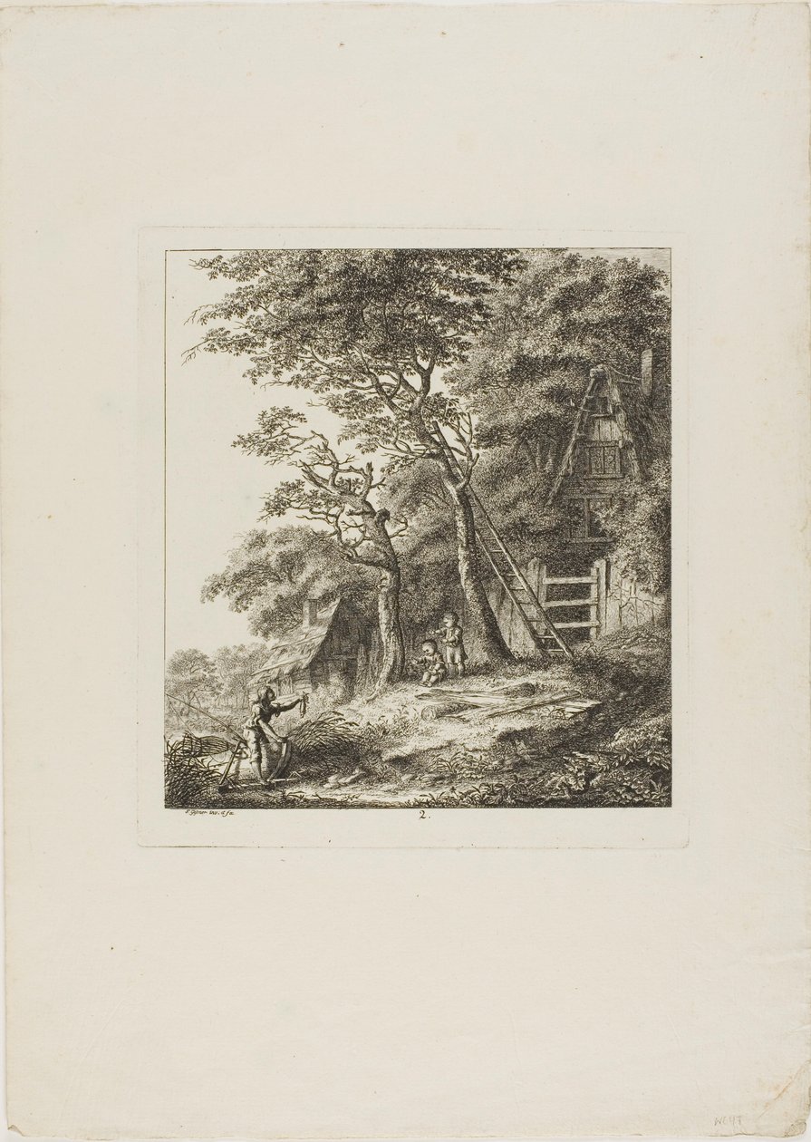 Pescadores com crianças, prato dois de Paysages Dédiés à M. Warelet de Salomon Gessner