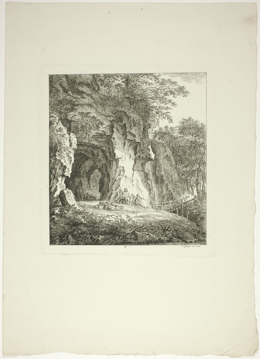 Pastores e ovelhas descansando debaixo de uma ponte, prato sete de Paysages Dédiés à M. Warelet de Salomon Gessner