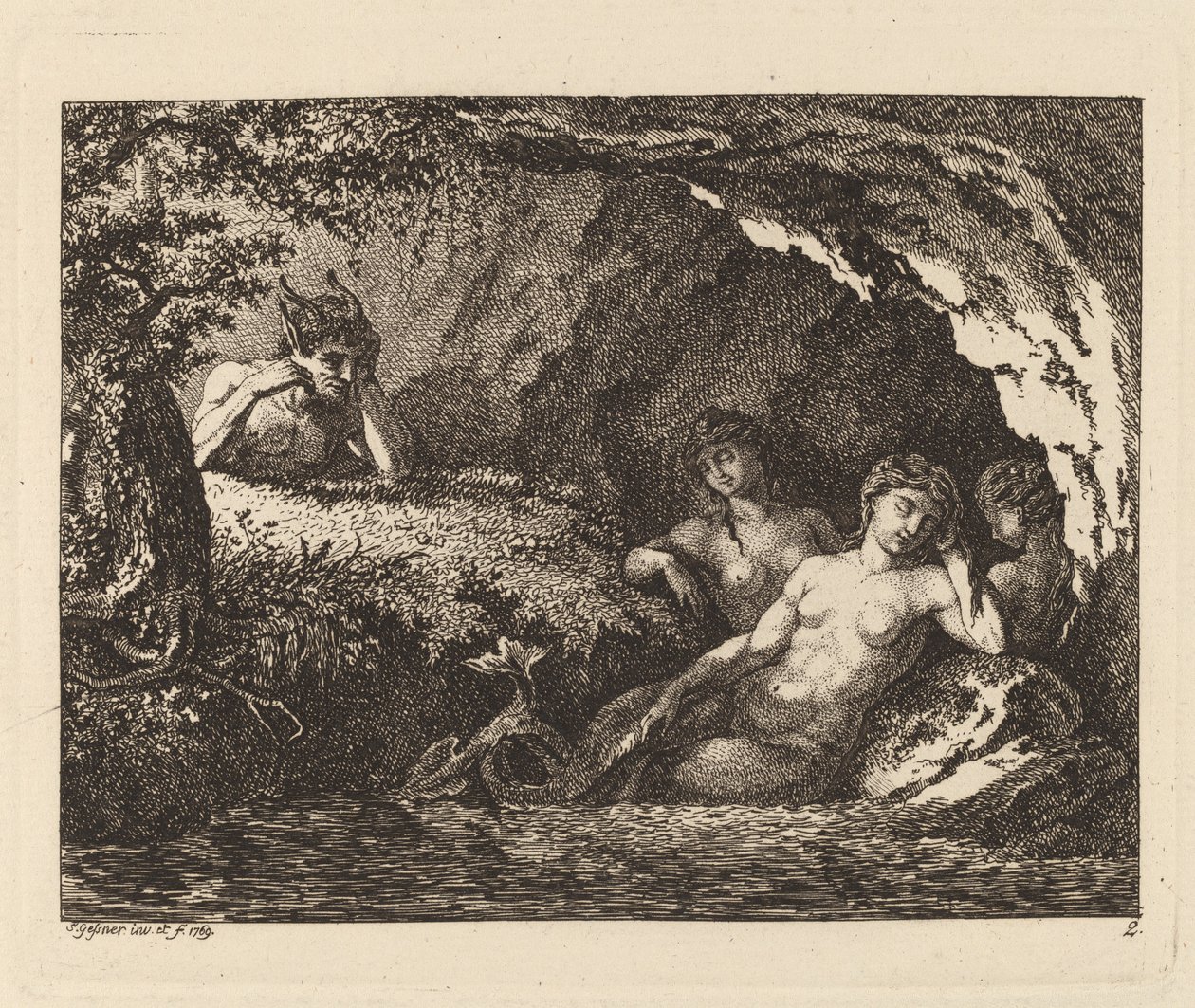 Três Sprites Adormecidos com um Sátiro, 1769. de Salomon Gessner