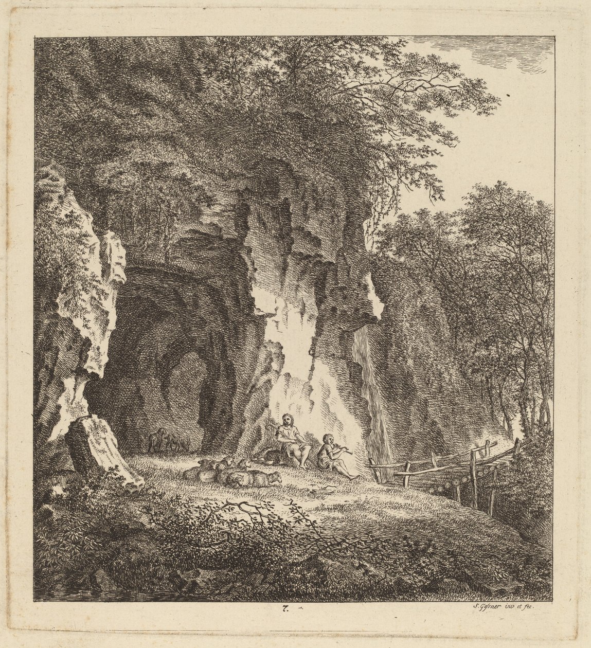 Dois pastores em uma paisagem rochosa, 1764. de Salomon Gessner