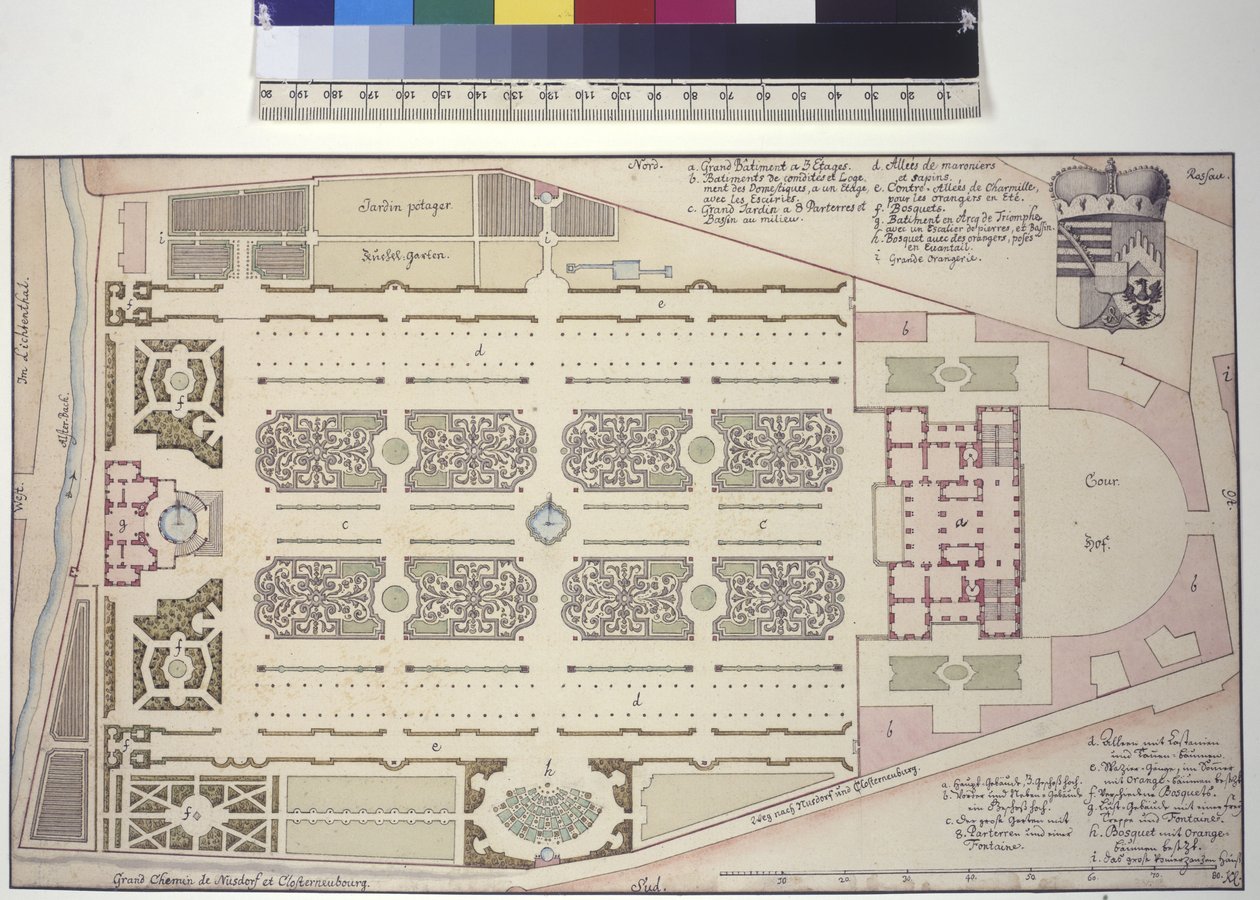 Página inteira: Palácio do jardim do Liechtenstein - planta baixa (desenho a caneta e tinta) de Salomon Kleiner