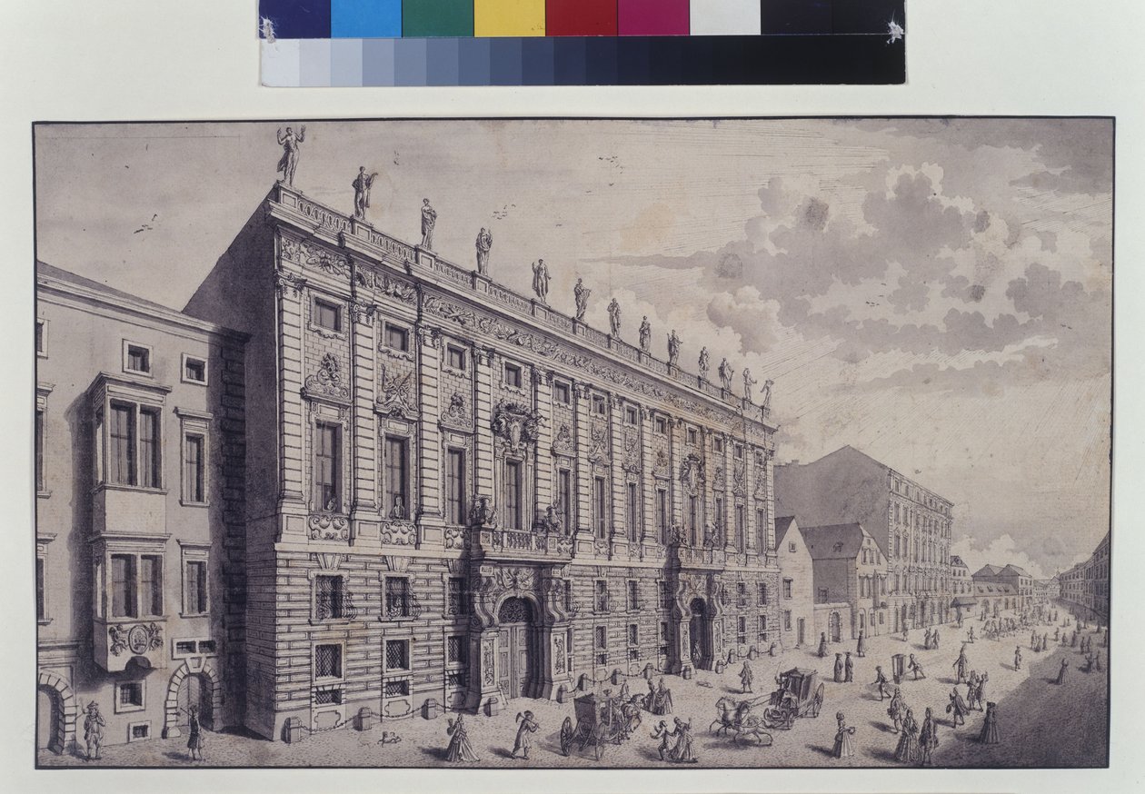 Página inteira: vista oblíqua do palácio do Príncipe Eugénio de Saboia em Himmelpfortgasse (caneta, pincel e tinta) de Salomon Kleiner