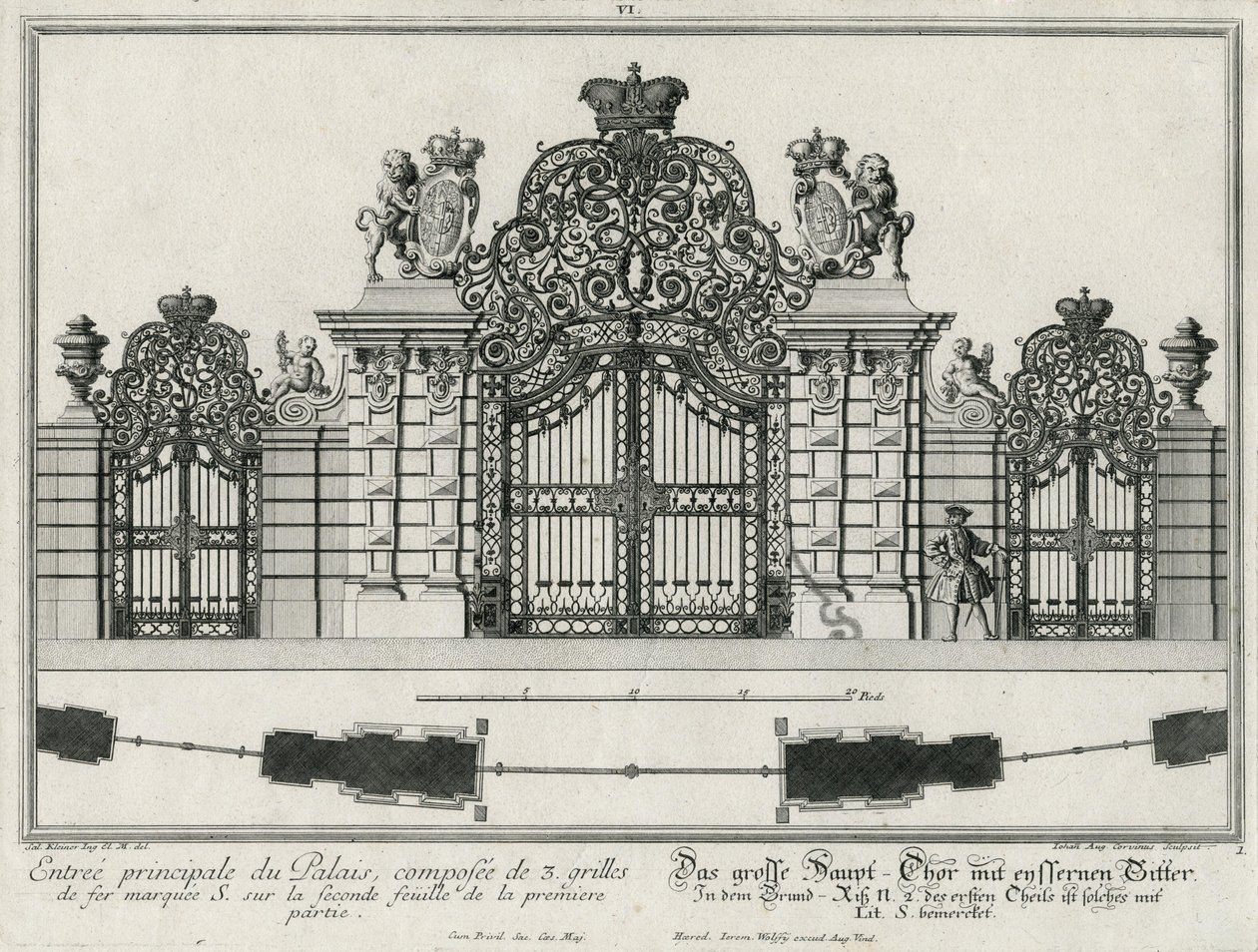 Planta e alçado do portão de entrada principal de Salomon Kleiner