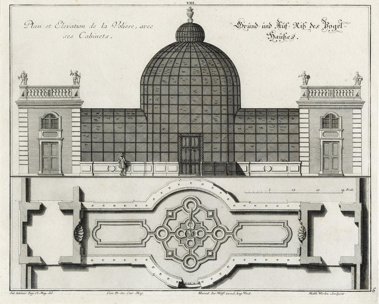 Planta baixa e alçado da casa dos pássaros no "Pequeno Jardim" de Salomon Kleiner