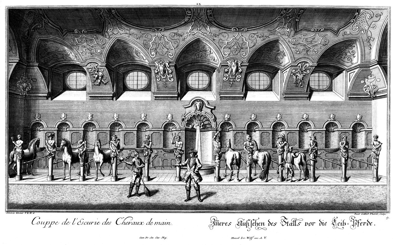 Vista interior do estábulo para os cavalos pessoais de Salomon Kleiner