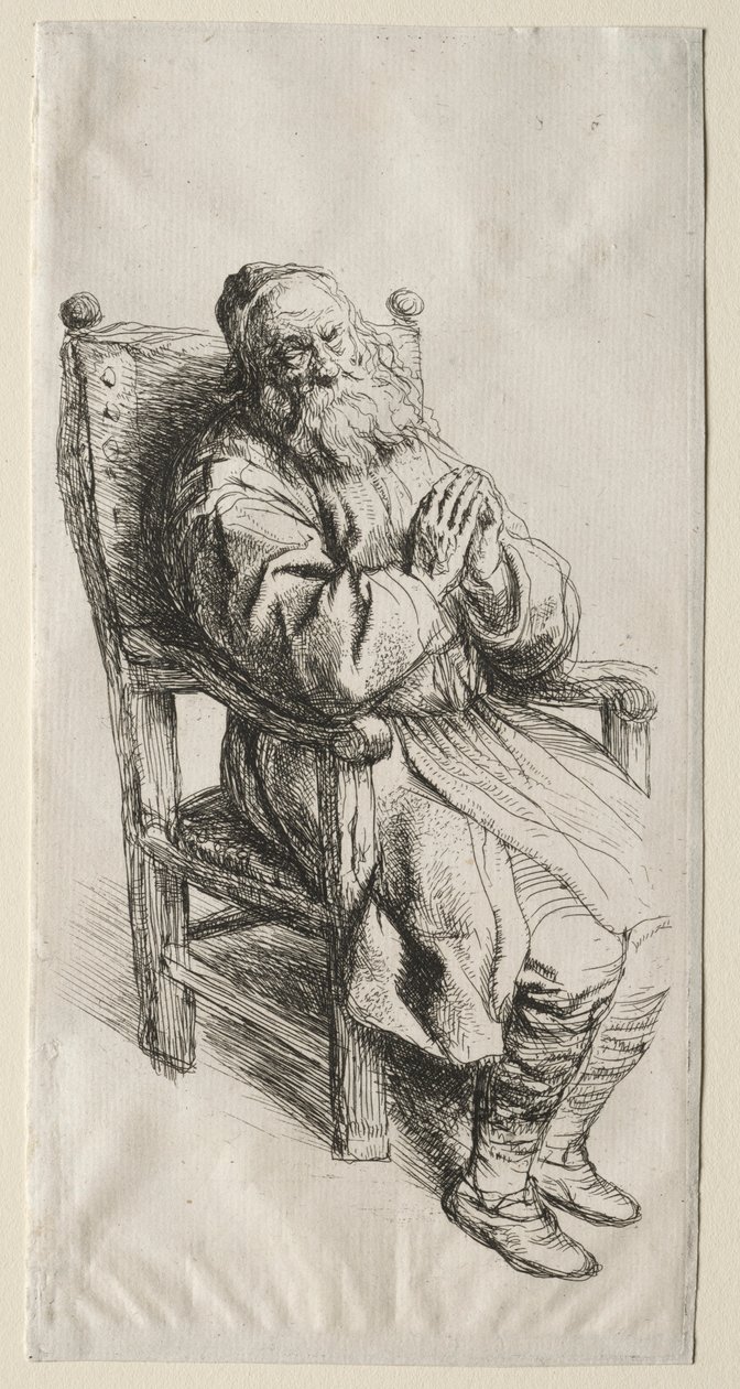 Um homem velho em um Chari, orando. de Salomon Koninck