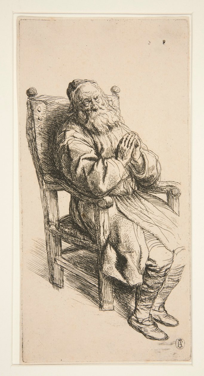 Velho dormindo em uma poltrona de Salomon Koninck