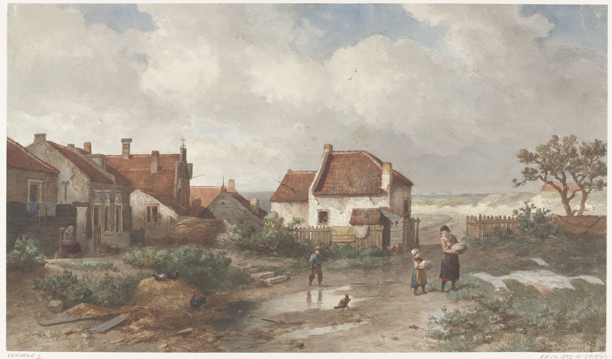 Casas à beira de uma vila nas dunas de Salomon Leonardus Verveer