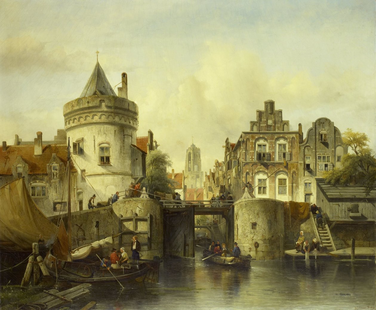 Vista imaginária baseada no Kolksluis, Amsterdã de Salomon Leonardus Verveer