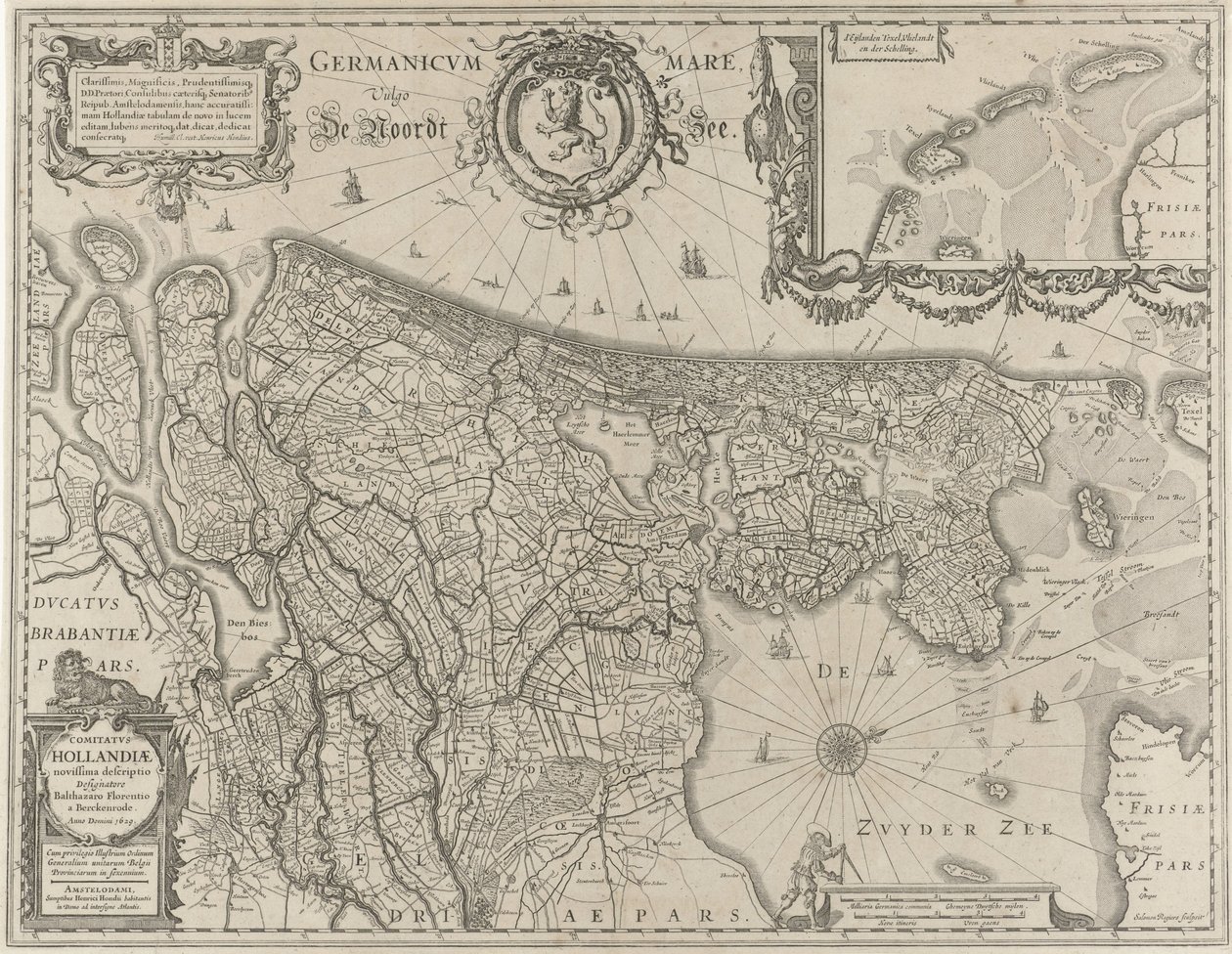 Mapa topográfico da Holanda
Comitatus Hollandiae (título sobre o objecto) de Salomon Rogiers