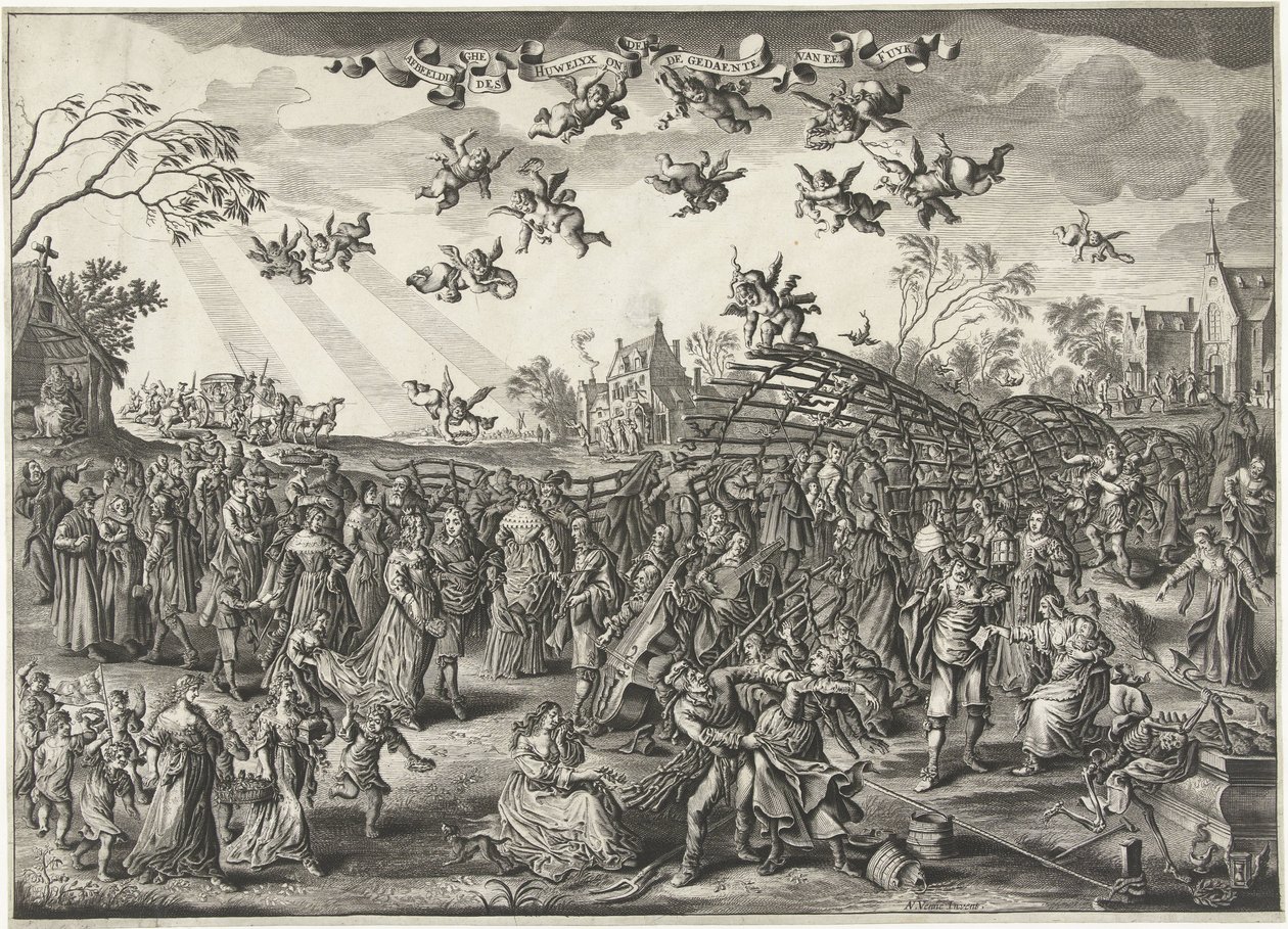 A armadilha do casamento: alegoria sobre o casamento
Imagem do casamento sob o disfarce de um fuyk (título sobre o objecto) de Salomon Savery (attributed to)
