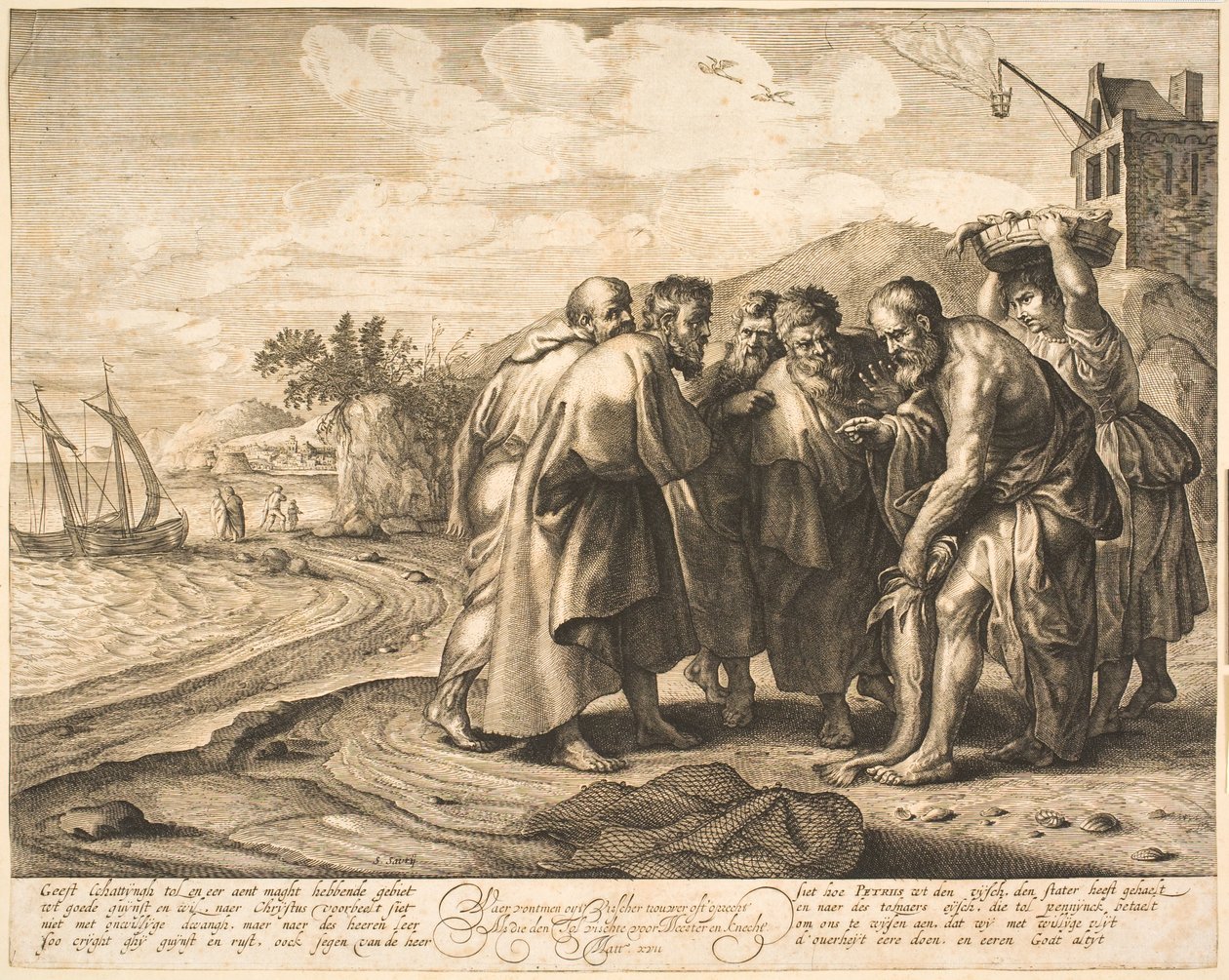 São Pedro encontrando o dinheiro do tributo em um peixe de Salomon Savery