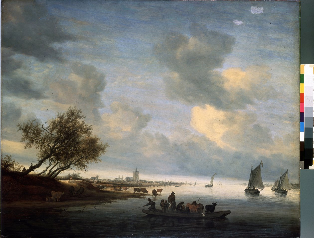 Ferry a Arnhem (Ferry em Arnhem) (Pays Bas). Peinture de Salomon Jacobsz (Jacob) Van Ruysdael (Ruisdael) (1600 ou 1603-1670). Huile sur bois, 89 x 116 cm de Salomon van Ruisdael or Ruysdael