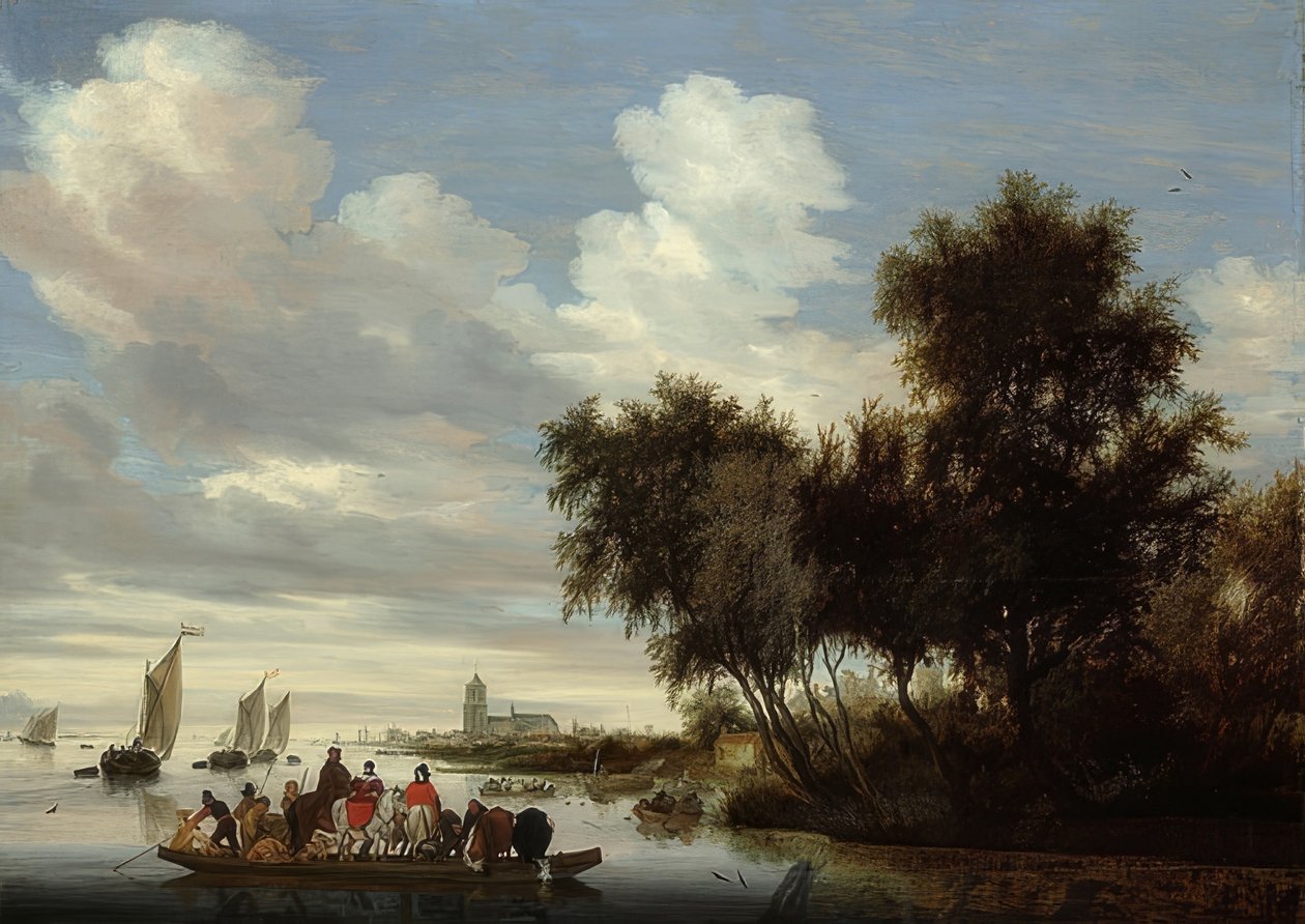 Paisagem do rio com uma balsa. 1649 de Salomon van Ruisdael or Ruysdael