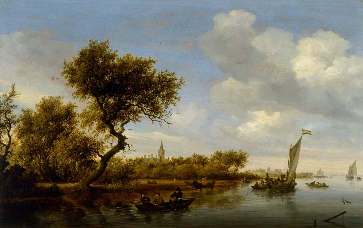 Paisagem do rio com uma igreja ao longe, c.1655-1660 (óleo sobre madeira) de Salomon van Ruisdael or Ruysdael