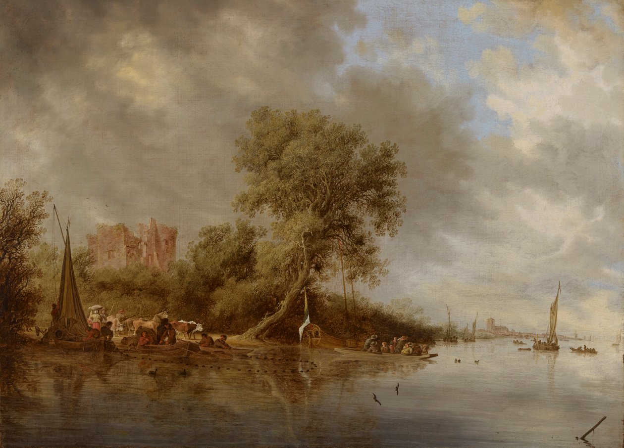 Paisagem do rio com as ruínas do castelo de Egmond, 1641. de Salomon van Ruisdael or Ruysdael