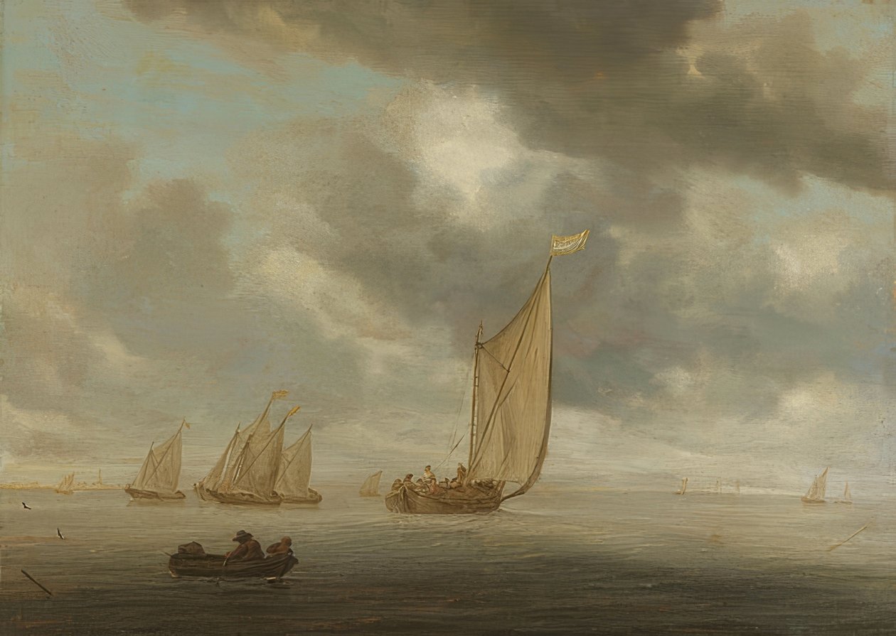 Navios à vela em uma água interior de Salomon van Ruisdael or Ruysdael