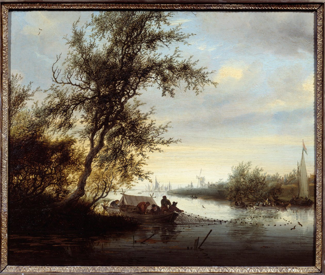 Irmãs num Barco Pintura por Solomon Van Ruisdael (Ruysdael) (1600-1670) (ec.flam.) Compiegne do século XVII, museu do castelo de Salomon van Ruisdael or Ruysdael