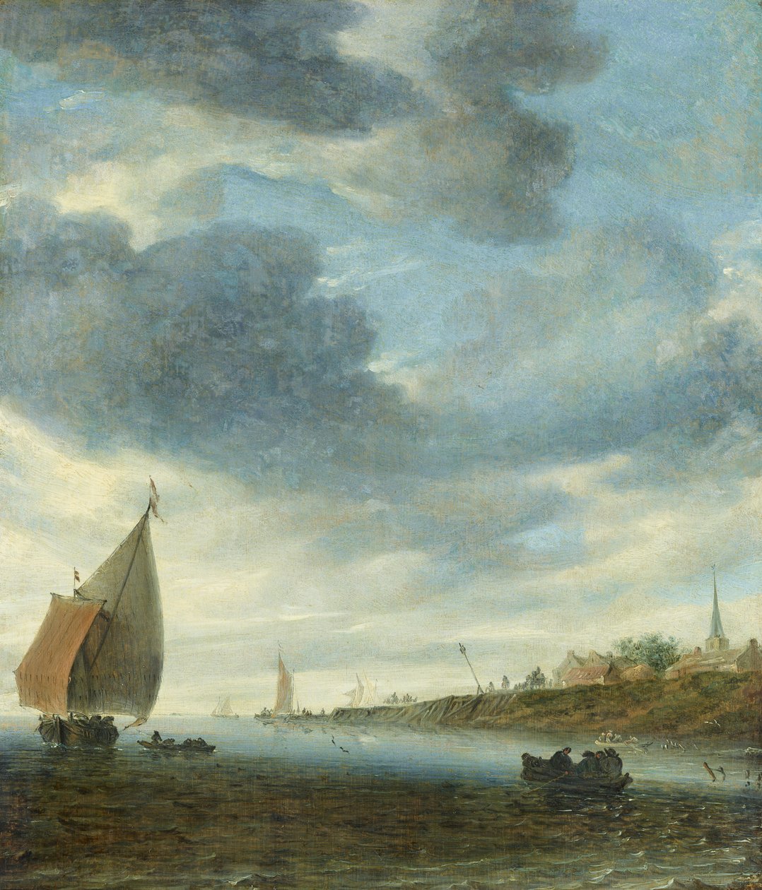 Águas interiores com um barco à vela de Salomon van Ruysdael