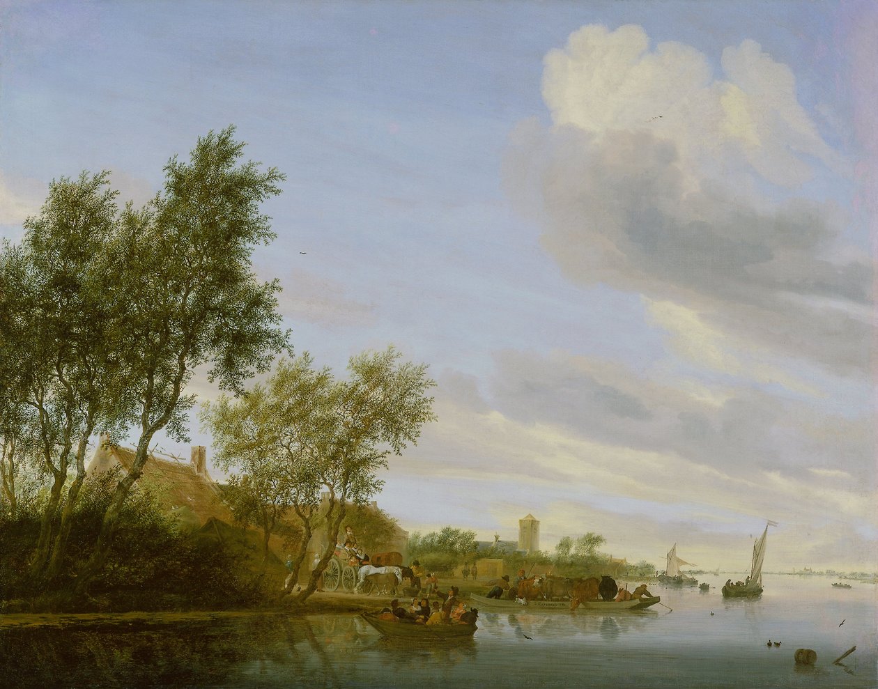 Paisagem fluvial com um ferry de Salomon van Ruysdael