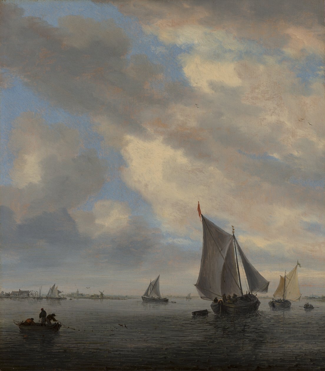 Vista de um lago com navios à vela de Salomon van Ruysdael