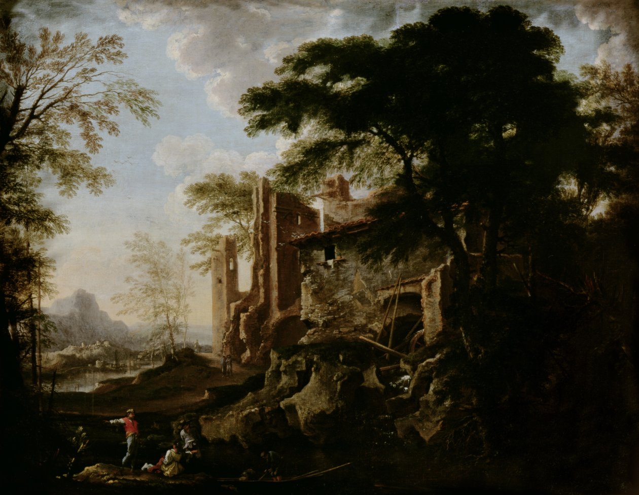 Paisagem, com, um, moinho de água de Salvator Rosa