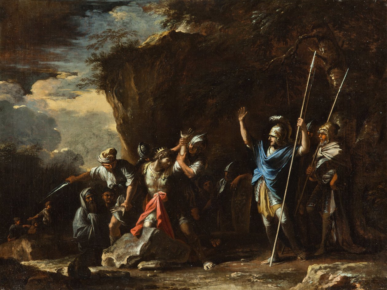 Cena da história grega - O filho surdo-mudo do rei Croesus impede que os persas matem sua f ... de Salvator Rosa