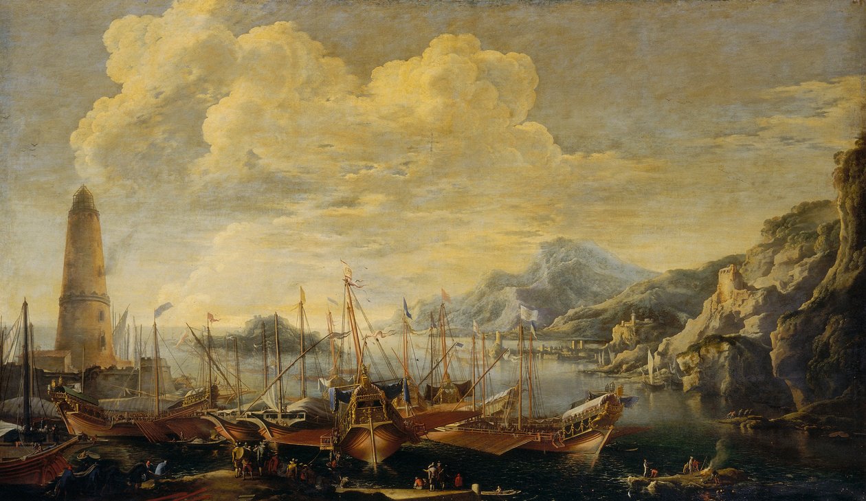 Seascape com farol de Salvator Rosa