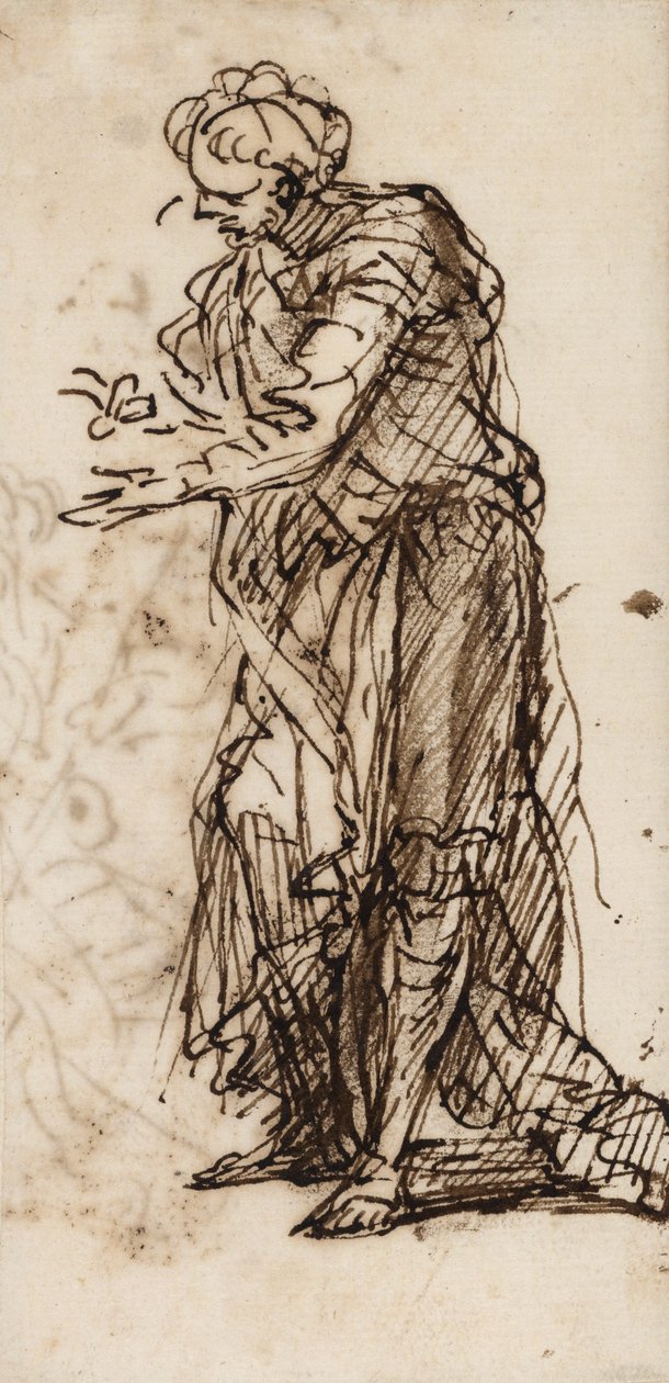 Figura Masculina em pé (caneta e tinta e lavagem em papel) de Salvator Rosa