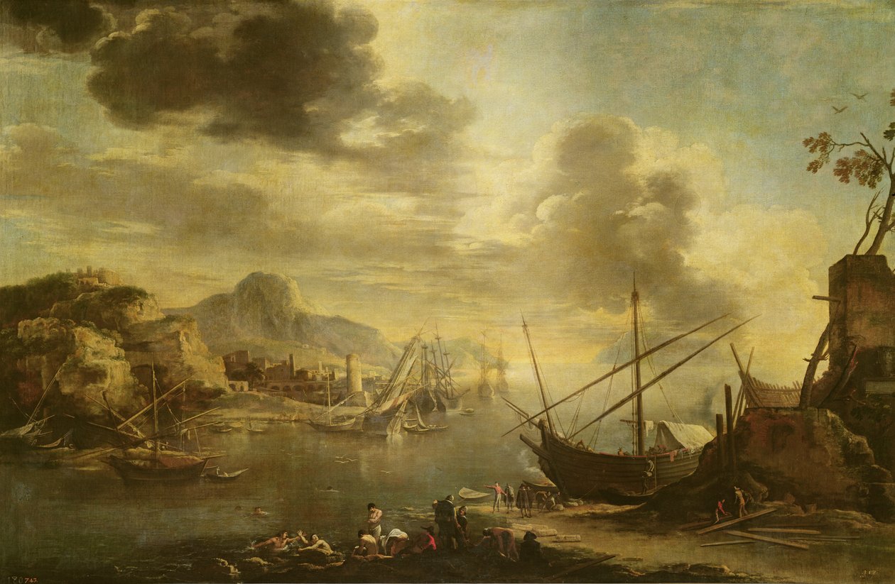 O Golfo de Salerno, c.1640-45 de Salvator Rosa