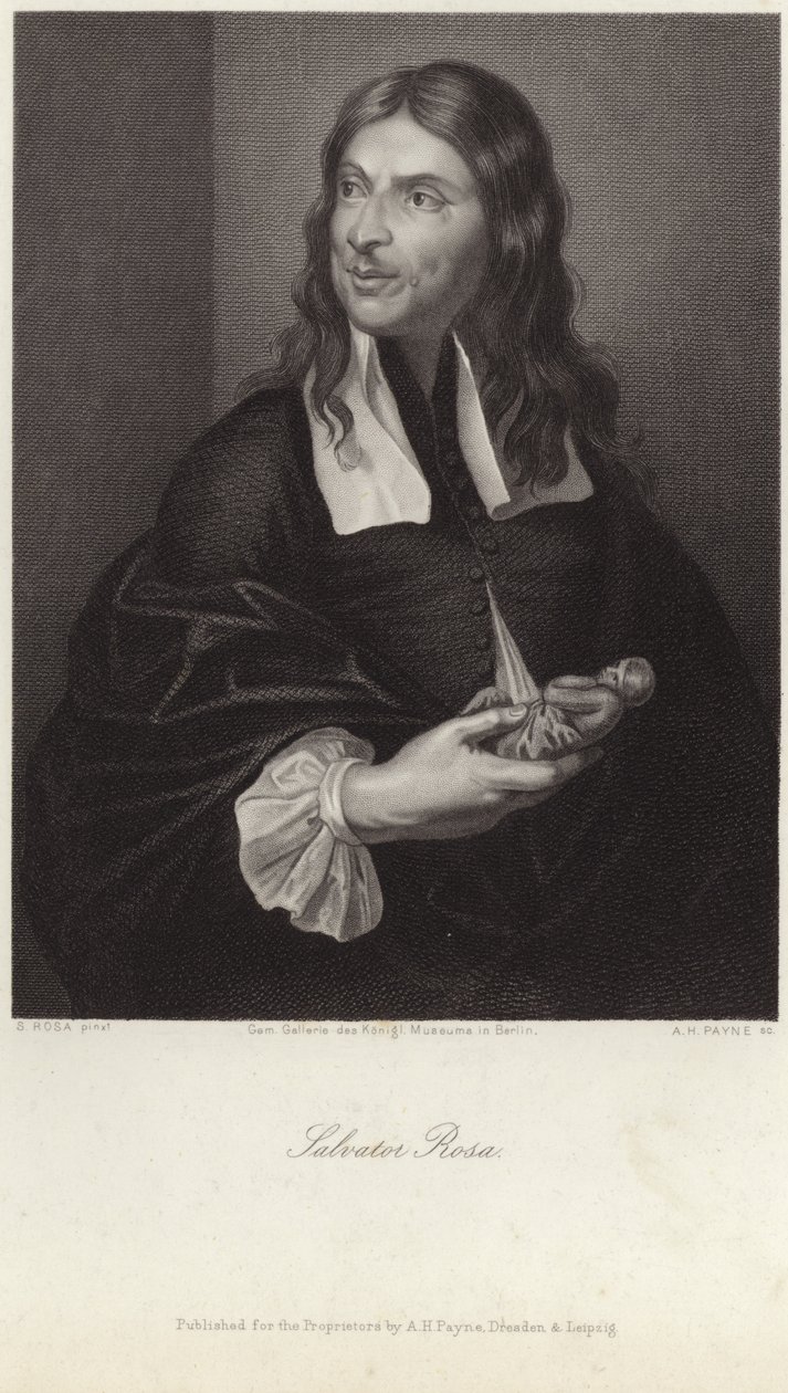 Retrato de Salvator Rosa (gravura) de Salvator (after) Rosa