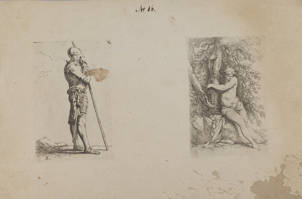 (Série Figurinhas) Homem blindado, segurando uma lança de Salvator Rosa