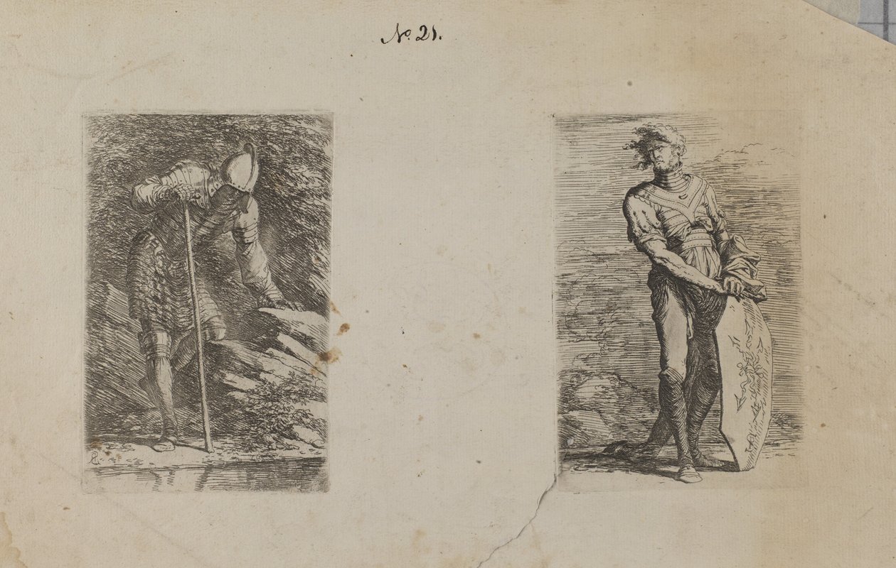 (Série de estatuetas) Homem blindado a olhar para a corrente de Salvator Rosa