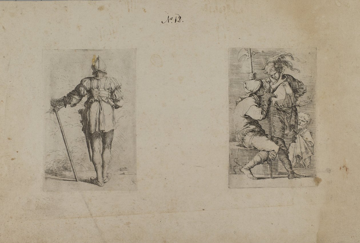 (Série de estatuetas) Costas de um homem de capacete, de pé de Salvator Rosa