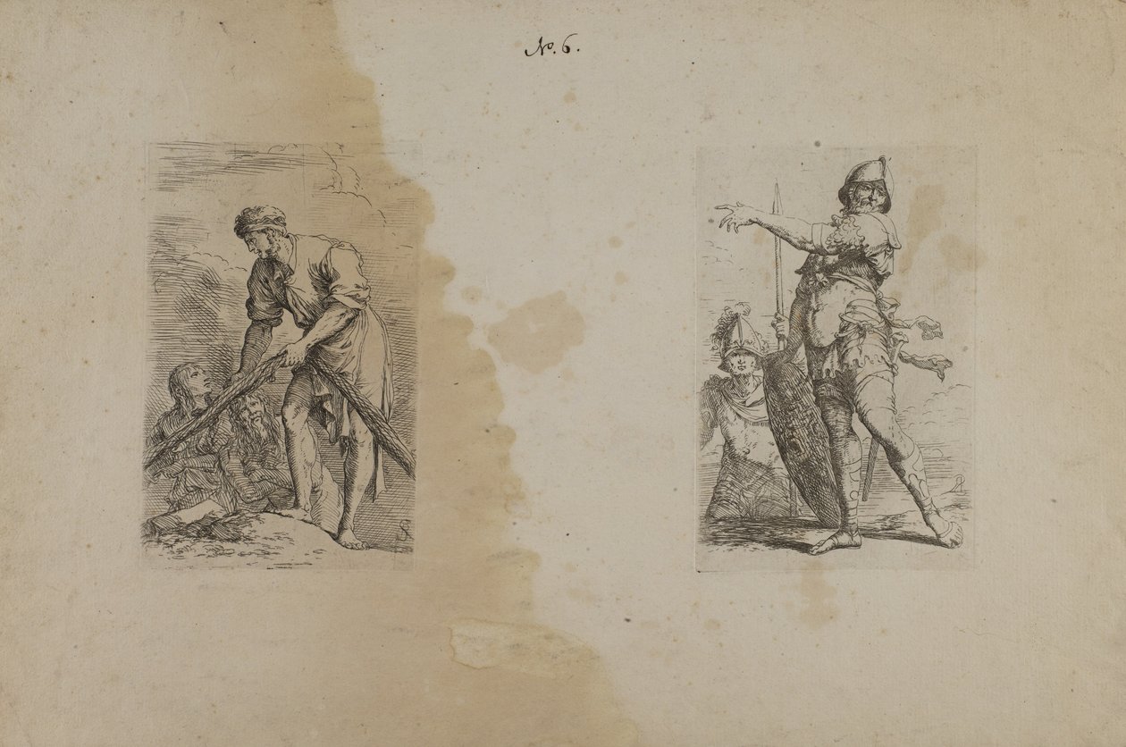 (Série Figurinhas) Homem a segurar uma corda pesada de Salvator Rosa