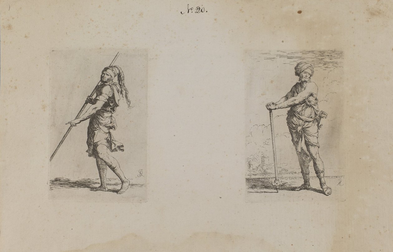 (Série Figurinhas) Homem com chapéu emplumado, vista lateral de Salvator Rosa