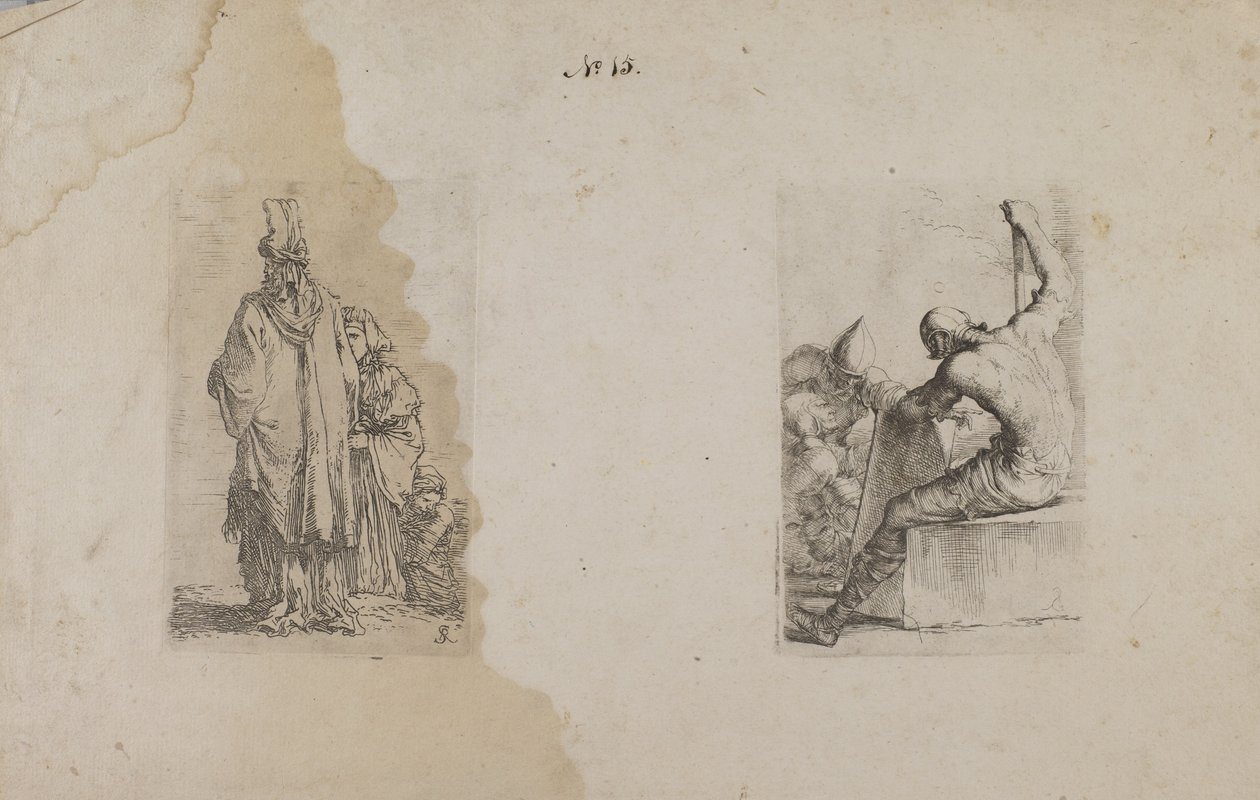 (Série Figurinhas) Homem de turbante, visto de trás de Salvator Rosa