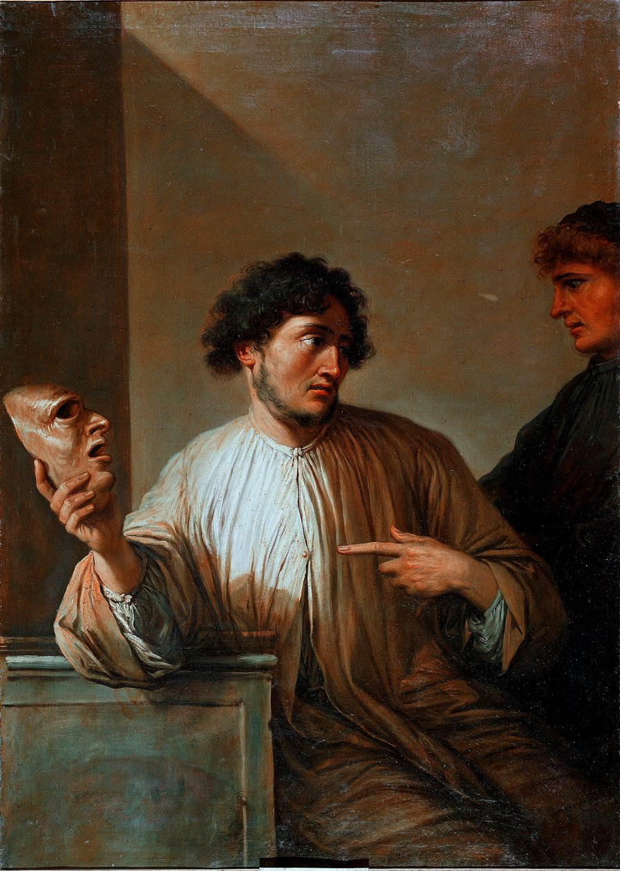A alegoria tem a forma de um homem com uma máscara. Pintura por Salvator (Salvatore) Rosa (1615-1673) 1651 Sol. 136x96 cm Florença, Palazzo Pitti de Salvator Rosa