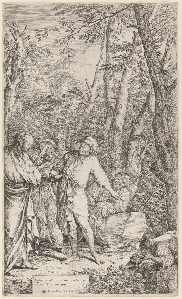 Diógenes jogando fora sua tigela de Salvator Rosa