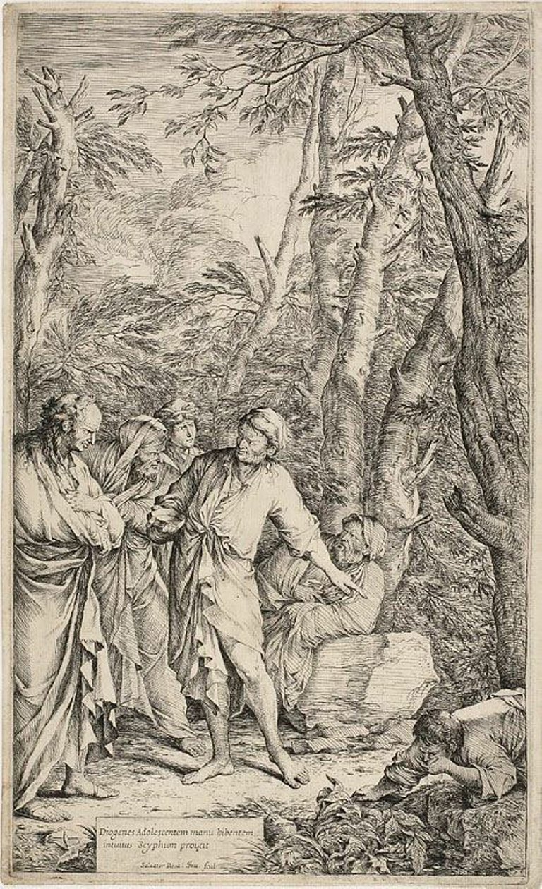 Diógenes jogando fora sua tigela de Salvator Rosa