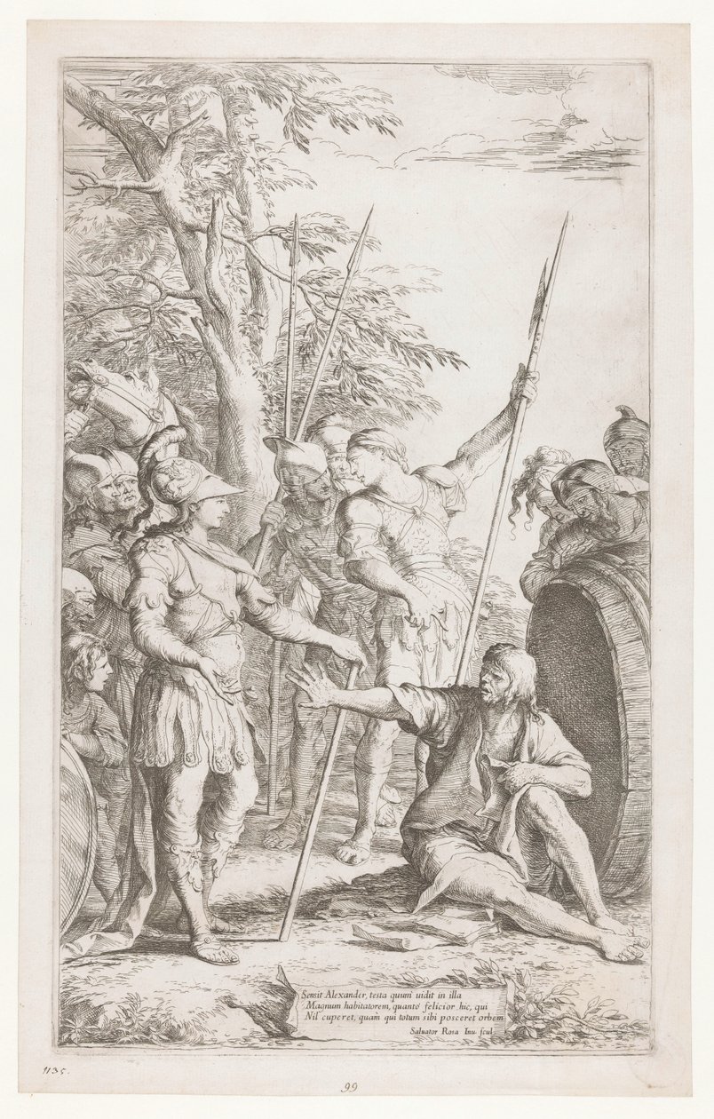 Diógenes pede a Alexander para não ficar de pé à sua luz de Salvator Rosa
