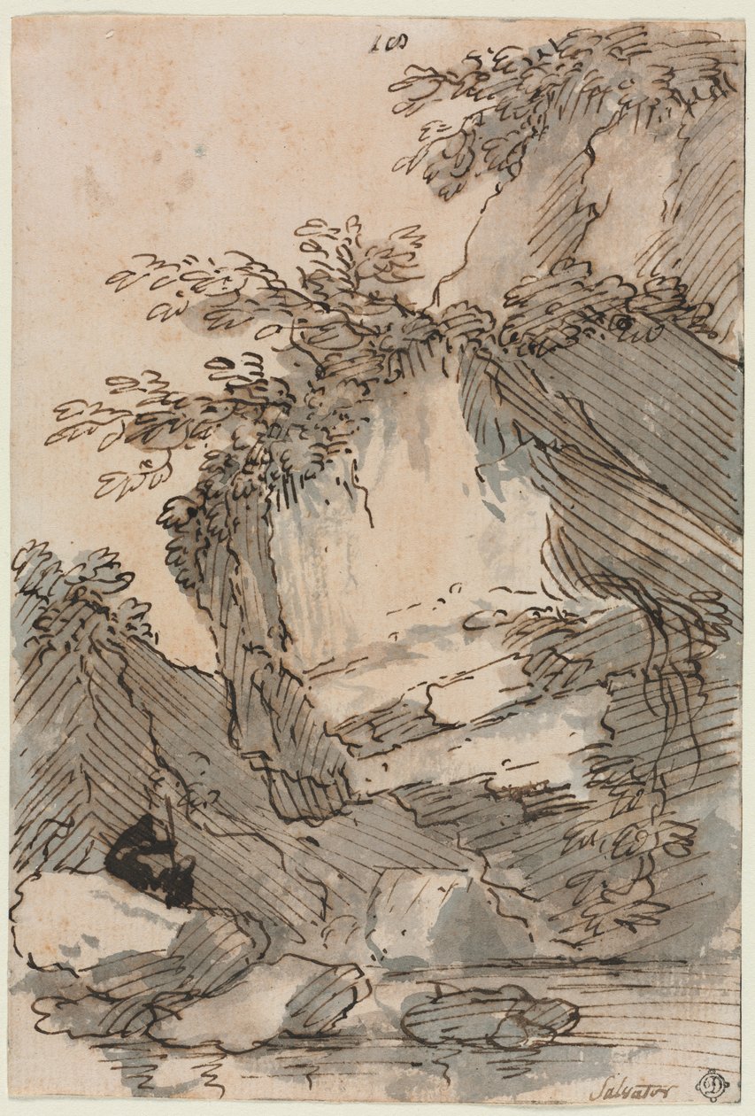 Figuras por uma piscina rochosa de Salvator Rosa