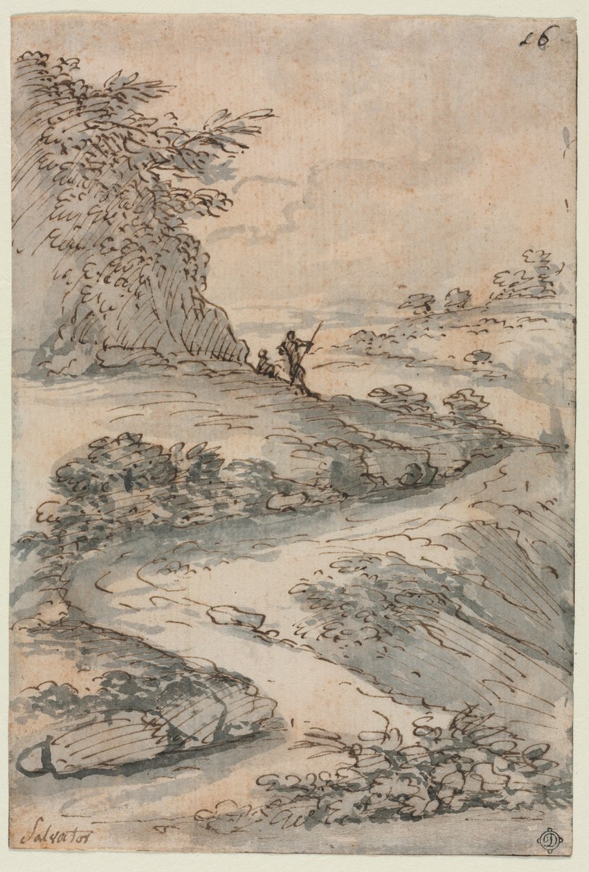 Figuras em uma estrada sinuosa de Salvator Rosa