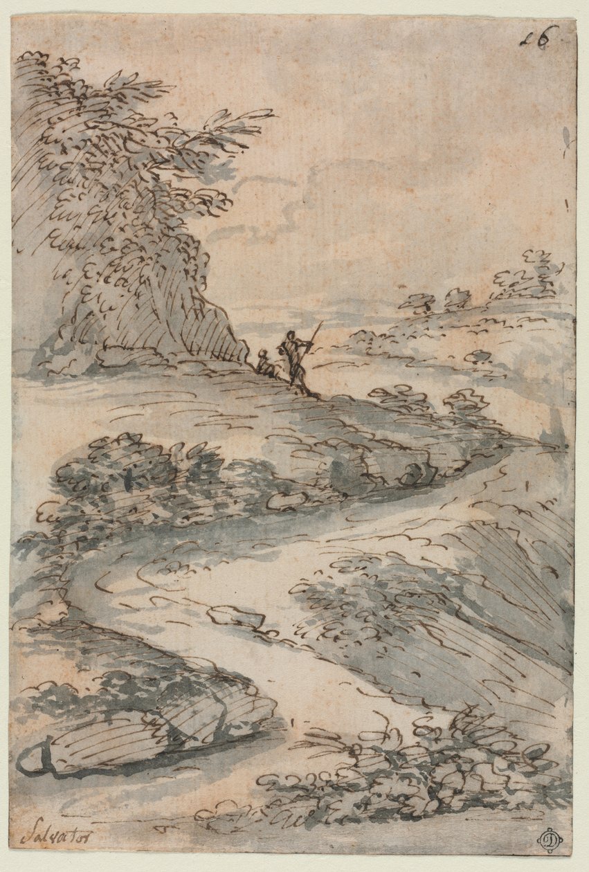 Figuras em uma estrada sinuosa, meados dos anos 1600. de Salvator Rosa