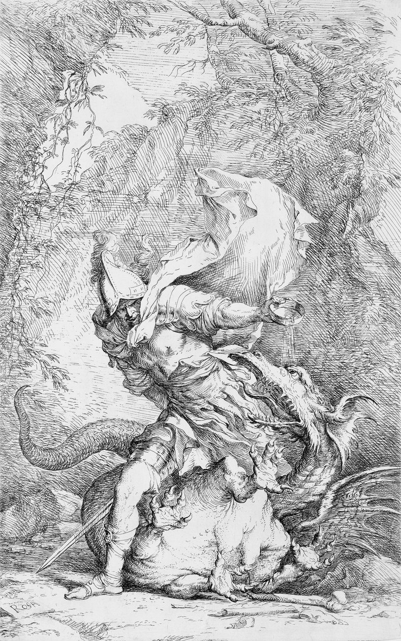 Jasão e o Dragão, c. 1663-64. de Salvator Rosa